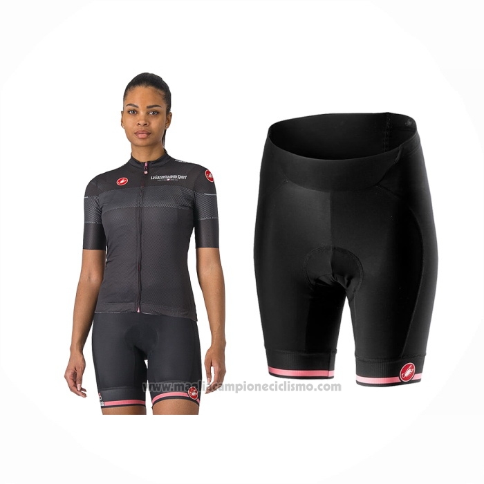 2024 Abbigliamento Ciclismo Donne Giro d'Italia Nero Manica Corta e Salopette